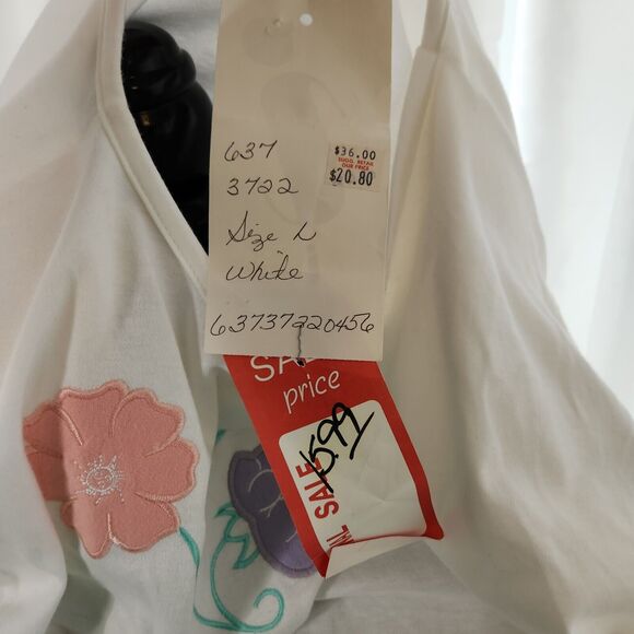 Dead Stock Vintage Aileen Shirt Embroidered Patch Floral Stripe Retro Large - Picture 8 of 13